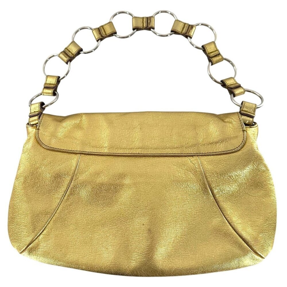 YSL Saint Laurent Rive Gauche Metallic Gilt Gold Leather Rose Baguette Bag - Picture 4 of 12